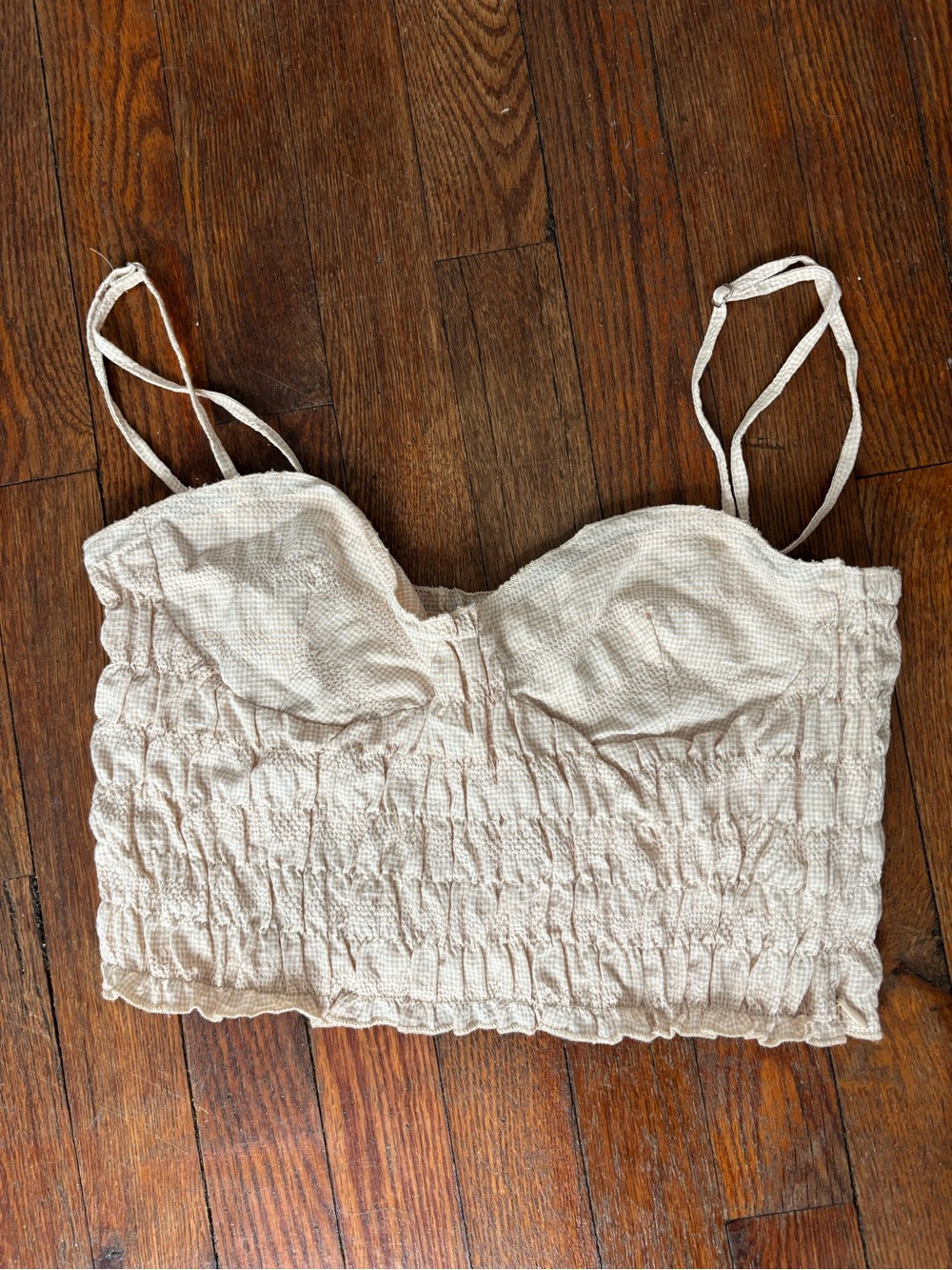 Zara Light yellow Gingham Smocked Bustier Top
